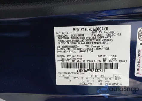 2011 Ford Mustang V6 z USA, uszkodzony, nr VIN 1ZVBP8AM9B5137641